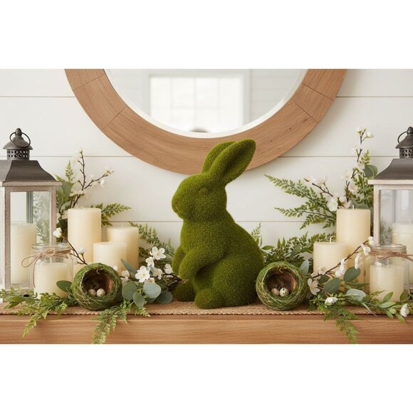 Moss Bunny Rabbit Figurine With Open Moss Balls Spring Easter Wreath Craft Suppl - Picture 2 of 13